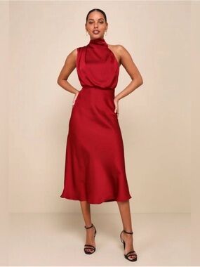 Elegant Red Halter Midi Dress